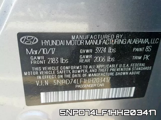 5NPD74LF1HH203417 фото 2