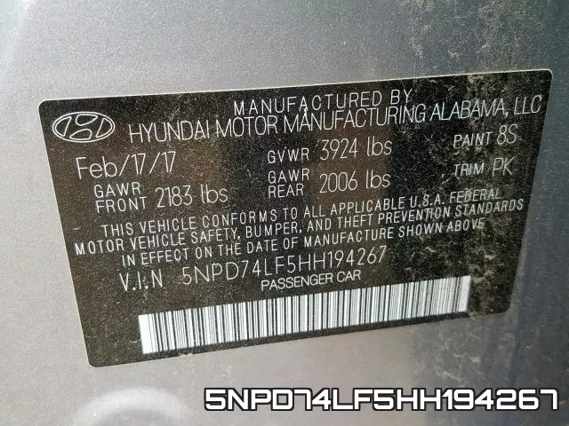 5NPD74LF5HH194267 фото 2