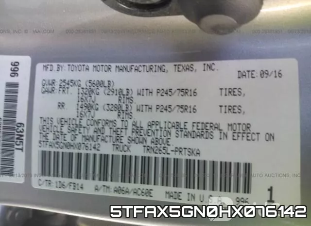 5TFAX5GN0HX076142 фото 10