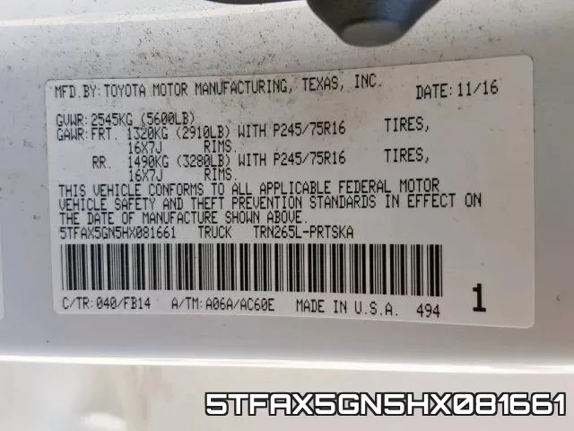 5TFAX5GN5HX081661 фото 2