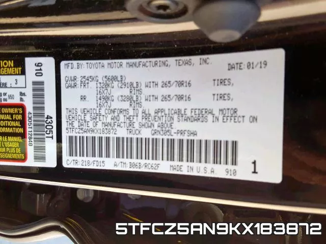 5TFCZ5AN9KX183872 фото 2
