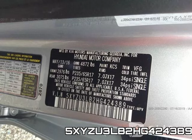 5XYZU3LB2HG424389 фото 10