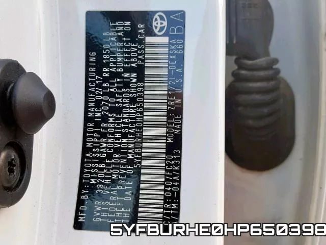 5YFBURHE0HP650398 фото 2
