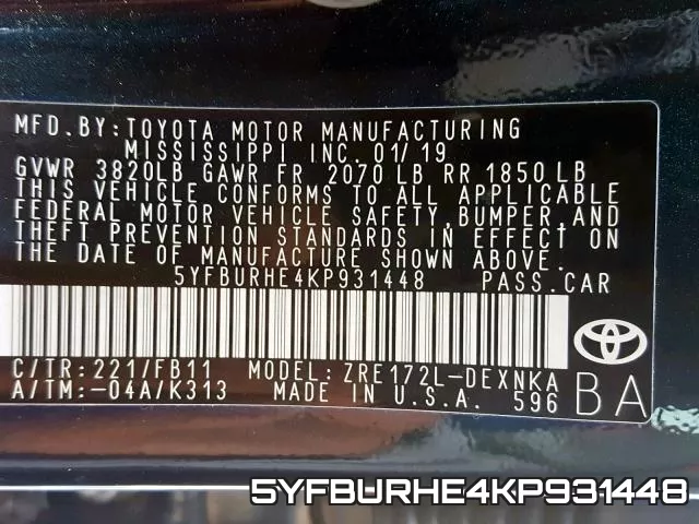 5YFBURHE4KP931448 фото 2