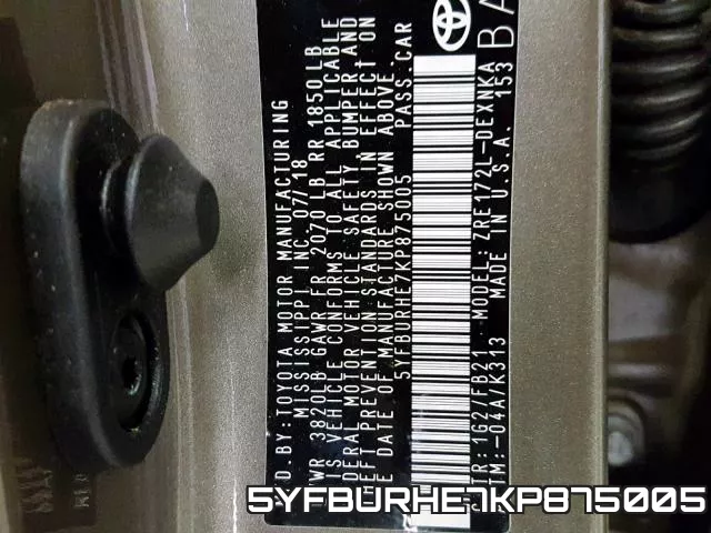 5YFBURHE7KP875005 фото 2