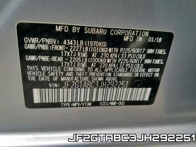 JF2GTABC3JH292251 фото 2