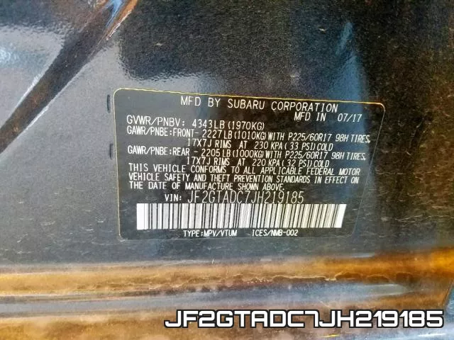 JF2GTADC7JH219185 фото 2