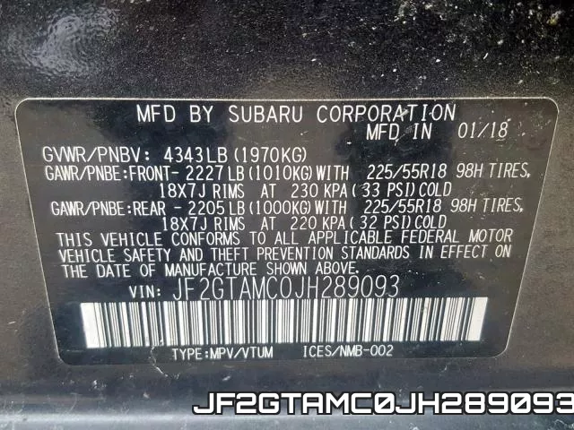 JF2GTAMC0JH289093 фото 2