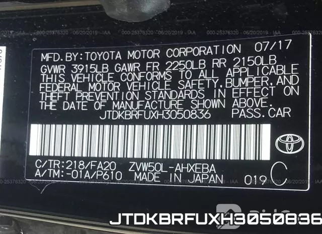 JTDKBRFUXH3050836 фото 10