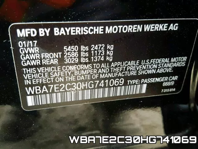 WBA7E2C30HG741069 фото 2