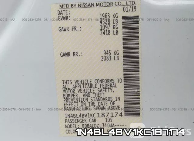 1N4BL4BV1KC187174 фото 10
