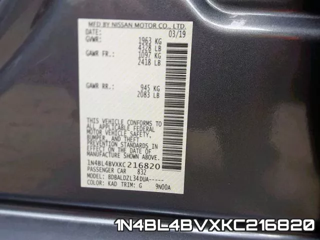 1N4BL4BVXKC216820 фото 2