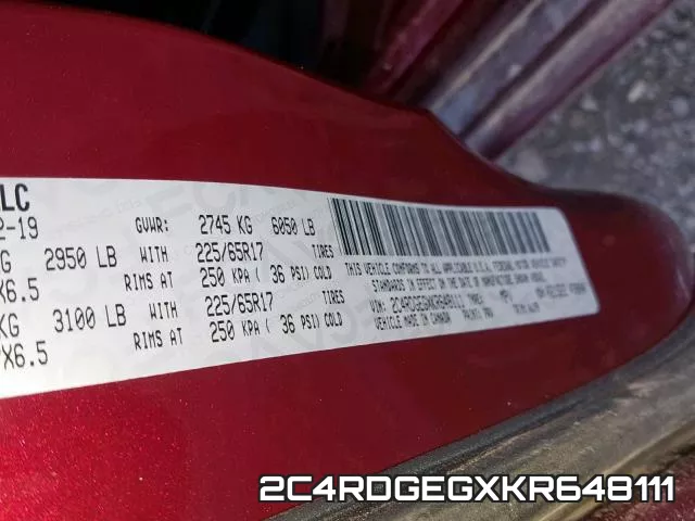 2C4RDGEGXKR648111 фото 2