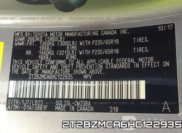 2T2BZMCA6HC122935 фото 10