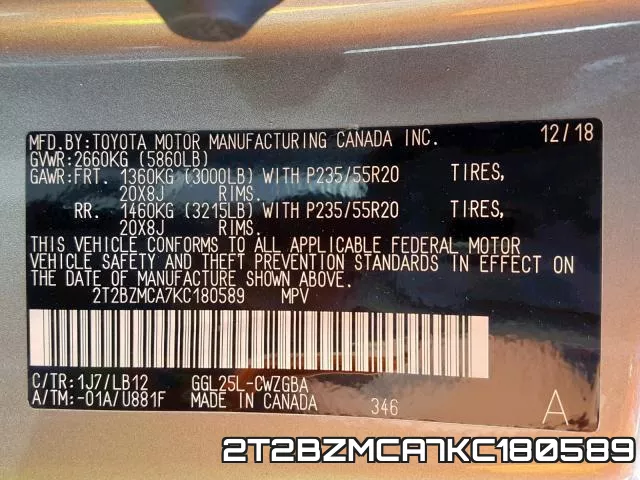 2T2BZMCA7KC180589 фото 2