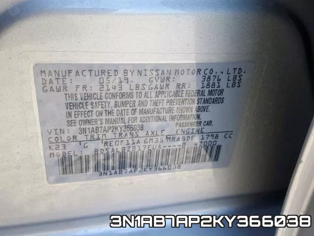 3N1AB7AP2KY366038 фото 2