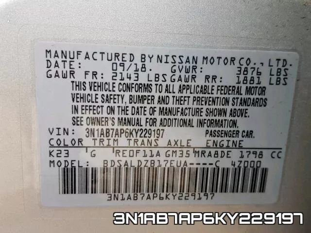 3N1AB7AP6KY229197 фото 2
