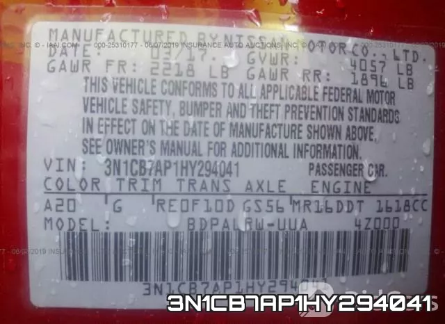3N1CB7AP1HY294041 фото 10