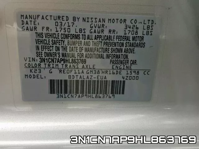 3N1CN7AP9HL863769 фото 2