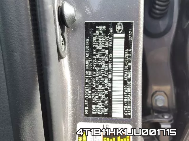 4T1B11HK1JU001715 фото 2