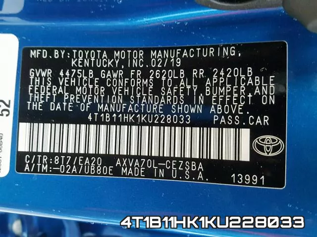 4T1B11HK1KU228033 фото 2