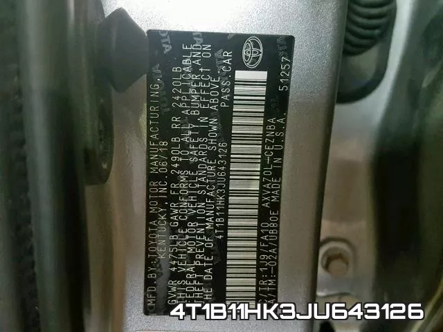 4T1B11HK3JU643126 фото 2