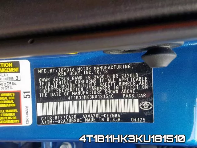 4T1B11HK3KU181510 фото 2