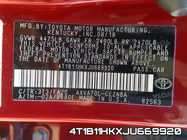 4T1B11HKXJU669920 фото 2