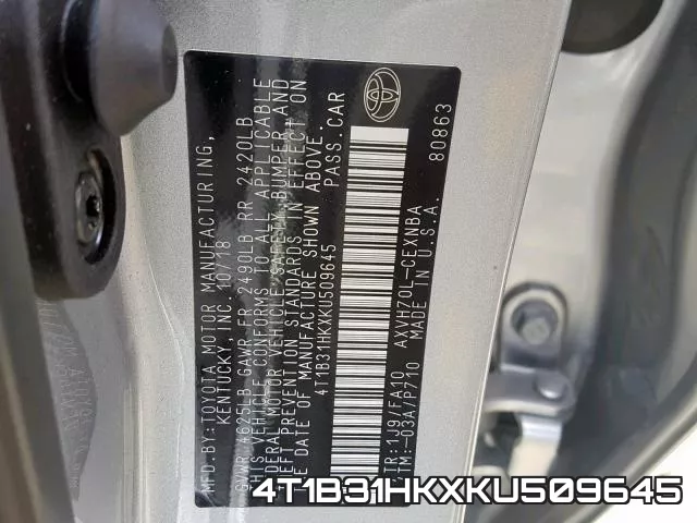 4T1B31HKXKU509645 фото 2