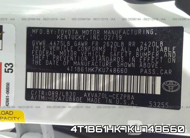 4T1B61HK7KU748660 фото 10