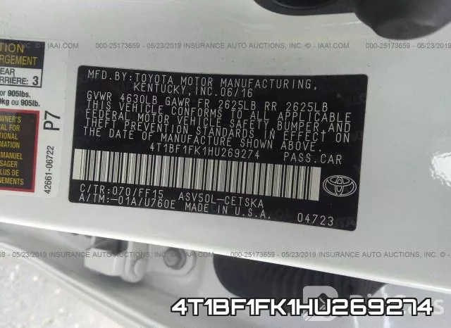 4T1BF1FK1HU269274 фото 10