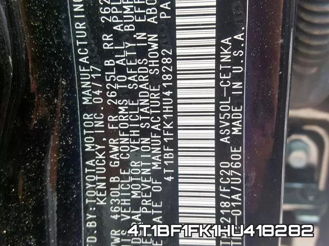 4T1BF1FK1HU418282 фото 2
