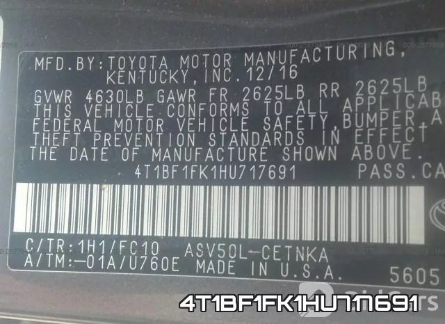 4T1BF1FK1HU717691 фото 10