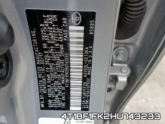 4T1BF1FK2HU743233 фото 2