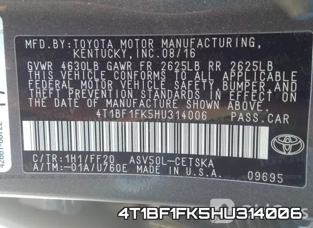 4T1BF1FK5HU314006 фото 10