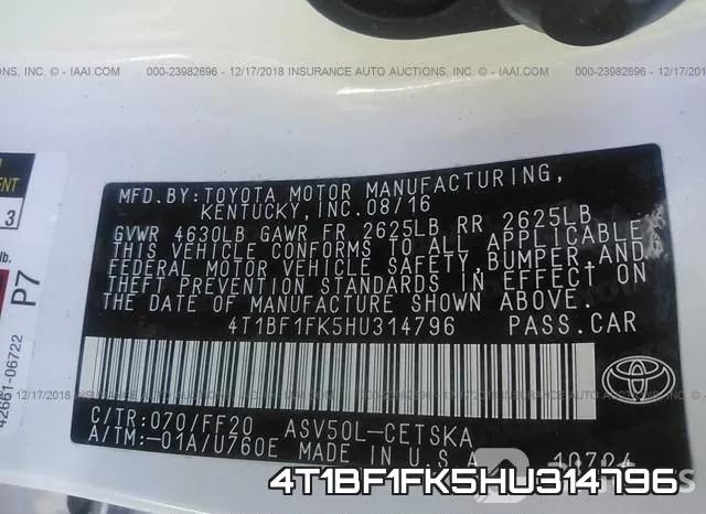 4T1BF1FK5HU314796 фото 10