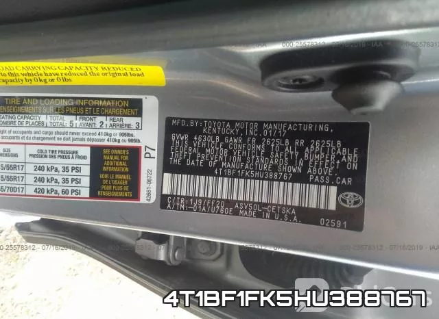 4T1BF1FK5HU388767 фото 9
