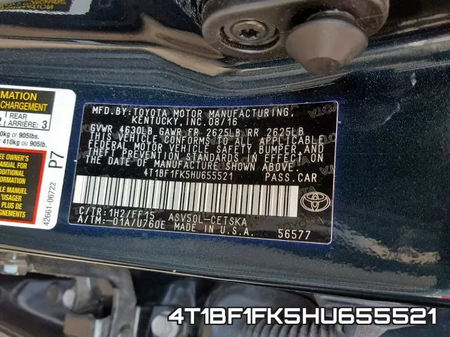 4T1BF1FK5HU655521 фото 2