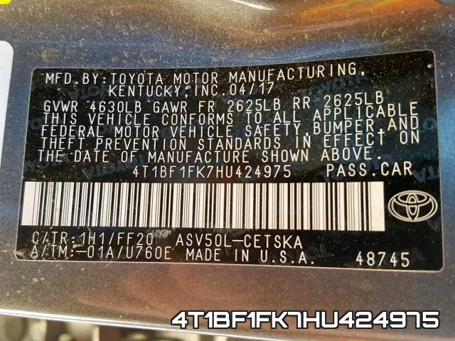4T1BF1FK7HU424975 фото 2