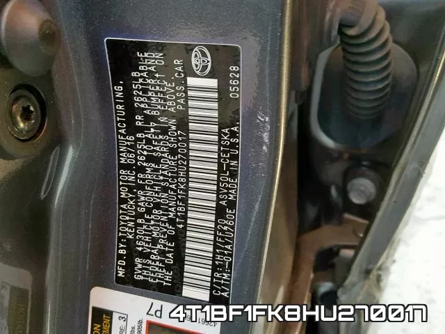 4T1BF1FK8HU270017 фото 2