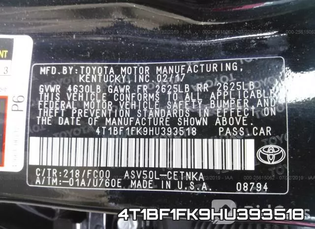 4T1BF1FK9HU393518 фото 10