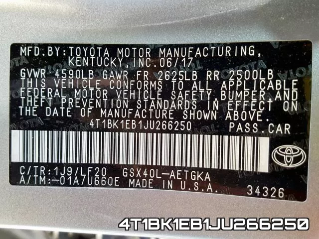 4T1BK1EB1JU266250 фото 2