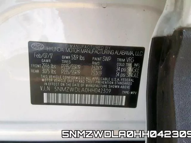 5NMZWDLA0HH042309 фото 2