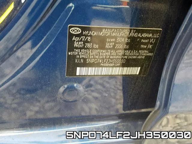 5NPD74LF2JH350030 фото 2