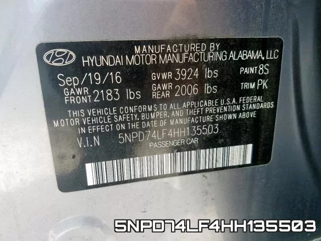5NPD74LF4HH135503 фото 2