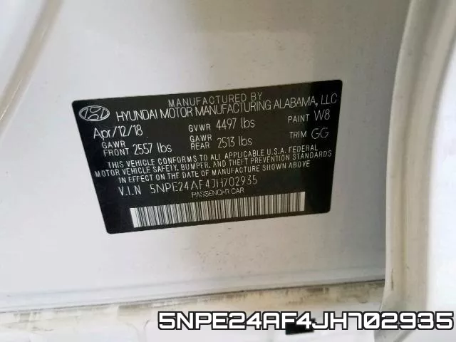 5NPE24AF4JH702935 фото 2