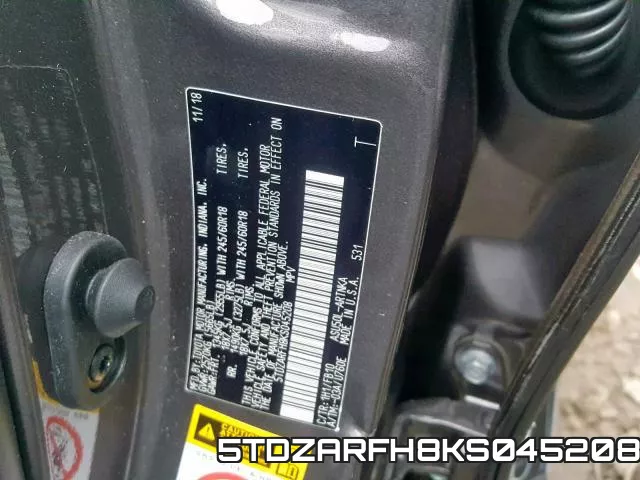 5TDZARFH8KS045208 фото 2