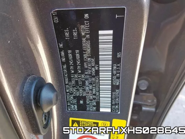 5TDZARFHXHS028645 фото 2
