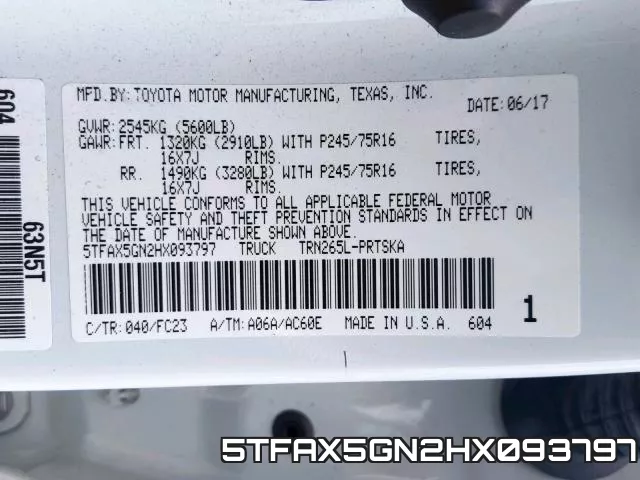 5TFAX5GN2HX093797 фото 2
