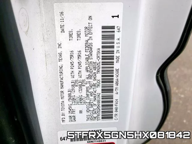 5TFRX5GN5HX081842 фото 2